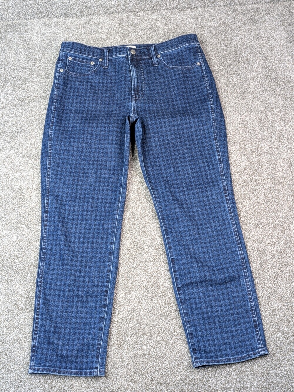 J Crew Denim Jeans Womens 31 Blue Houndstooth Vintage Straight 32x29 Stretch